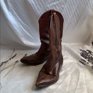 Vintage Brown Leather Cowboy Boots